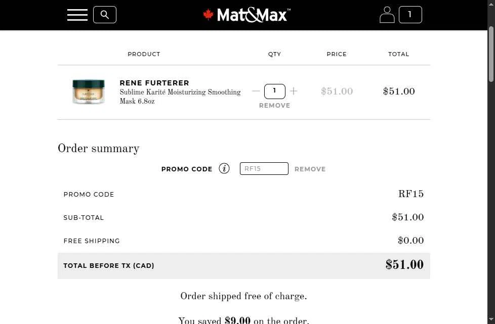 Mat&Max checkout page showing Mat&Max promo code box | Screenshot taken by SimplyCodes community member on Nov 25, 2025