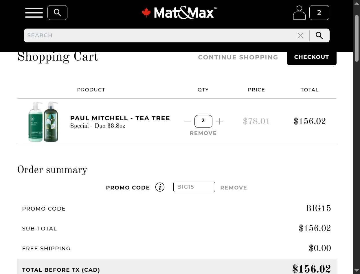 Mat&Max checkout page showing Mat&Max promo code box | Screenshot taken by SimplyCodes community member on Nov 28, 2025
