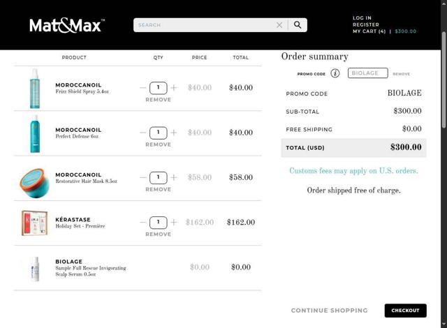 Mat&Max checkout page showing Mat&Max promo code box | Screenshot taken by SimplyCodes community member on Sep 22, 2025