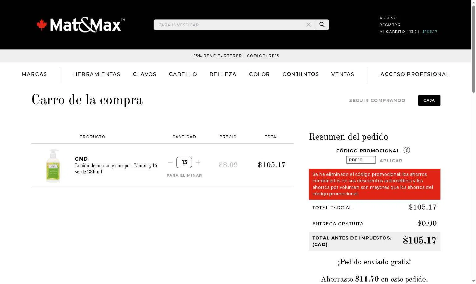 Mat&Max checkout page showing Mat&Max promo code box | Screenshot taken by SimplyCodes community member on Nov 25, 2025