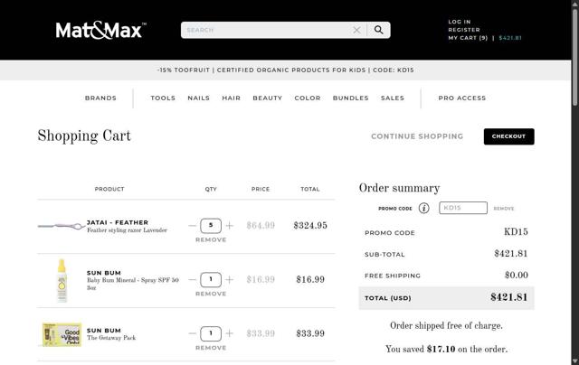 Mat&Max checkout page showing Mat&Max promo code box | Screenshot taken by SimplyCodes community member on Sep 9, 2025