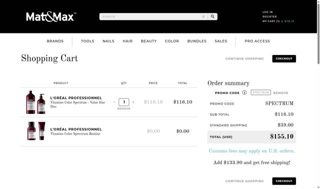 Mat&Max checkout page showing Mat&Max promo code box | Screenshot taken by SimplyCodes community member on Sep 22, 2025