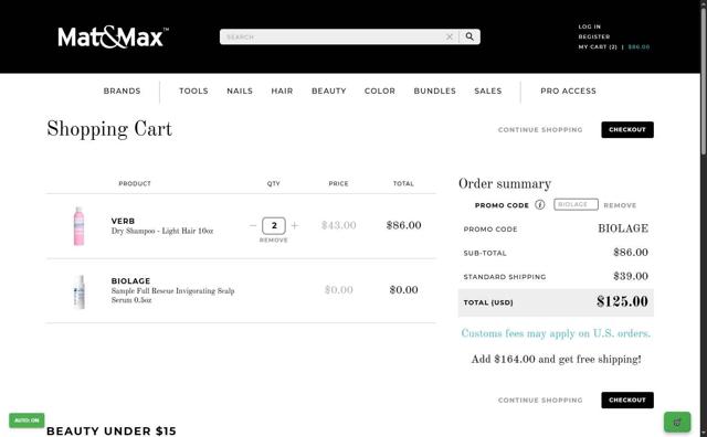 Mat&Max checkout page showing Mat&Max promo code box | Screenshot taken by SimplyCodes community member on Sep 22, 2025