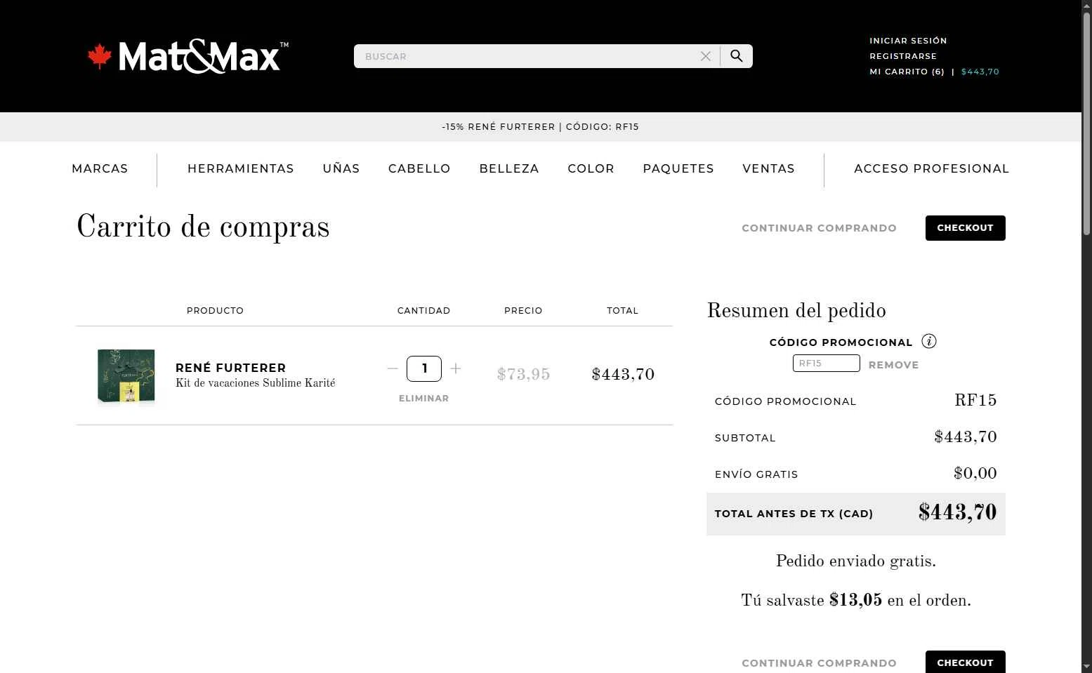 Mat&Max checkout page showing Mat&Max promo code box | Screenshot taken by SimplyCodes community member on Nov 18, 2025