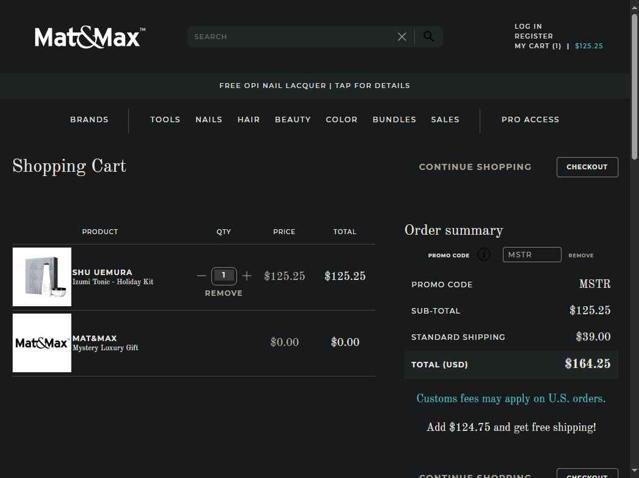 Mat&Max checkout page showing Mat&Max promo code box | Screenshot taken by SimplyCodes community member on Sep 18, 2025