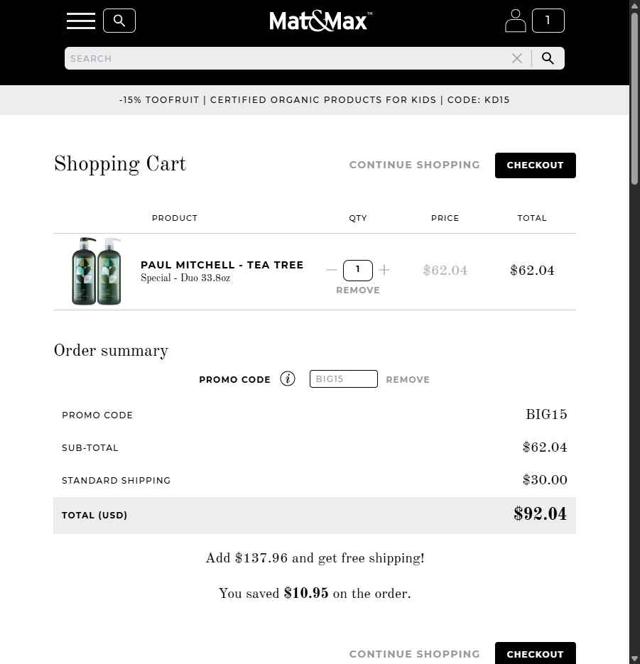 Mat&Max checkout page showing Mat&Max promo code box | Screenshot taken by SimplyCodes community member on Sep 12, 2025