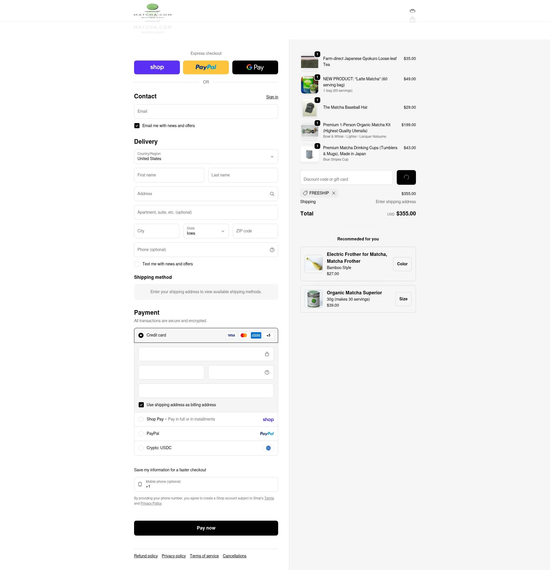 Matcha checkout page showing Matcha discount code box | Screenshot taken by SimplyCodes community member on Feb 6, 2026