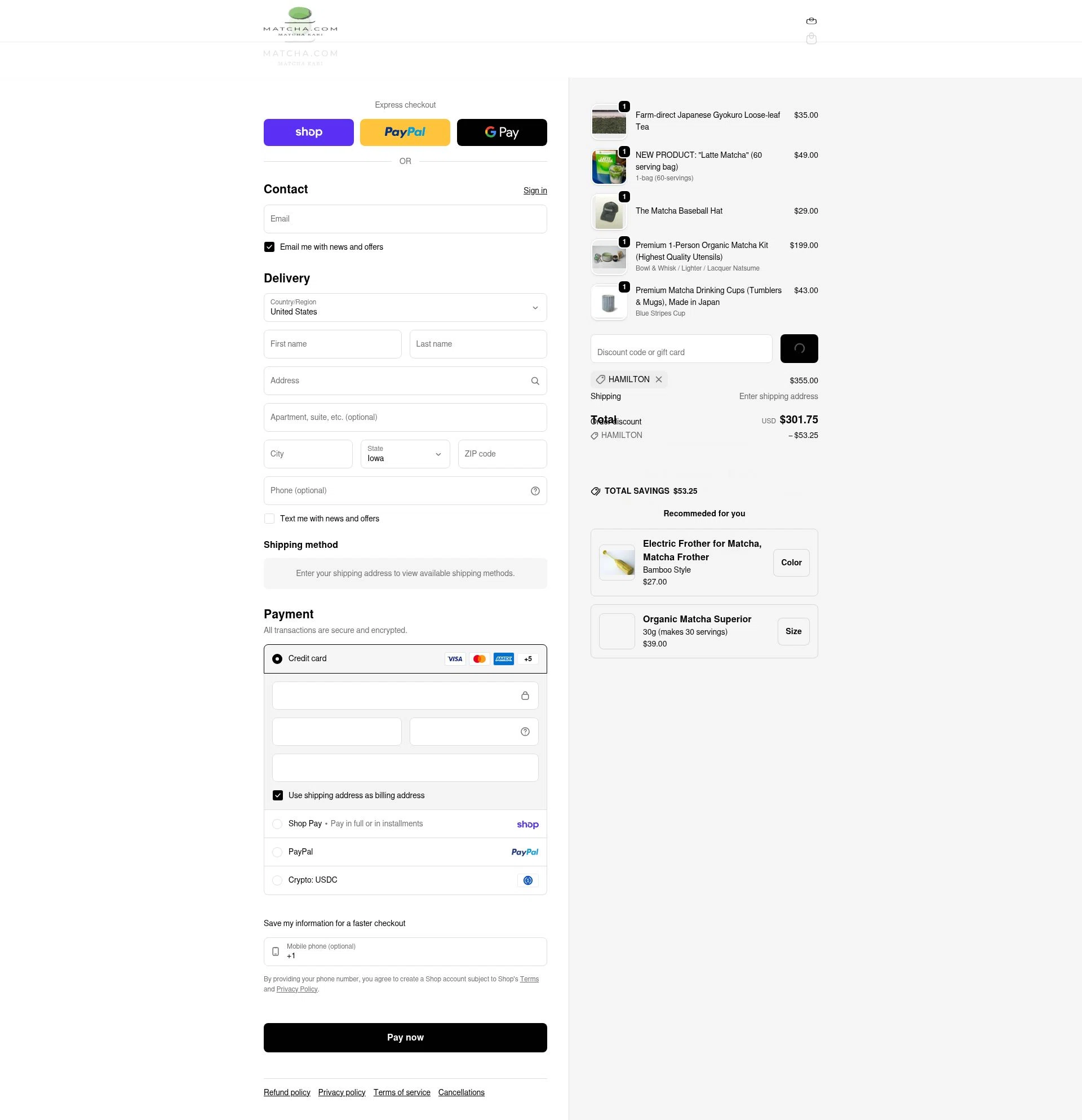 Matcha checkout page showing Matcha discount code box | Screenshot taken by SimplyCodes community member on Feb 6, 2026