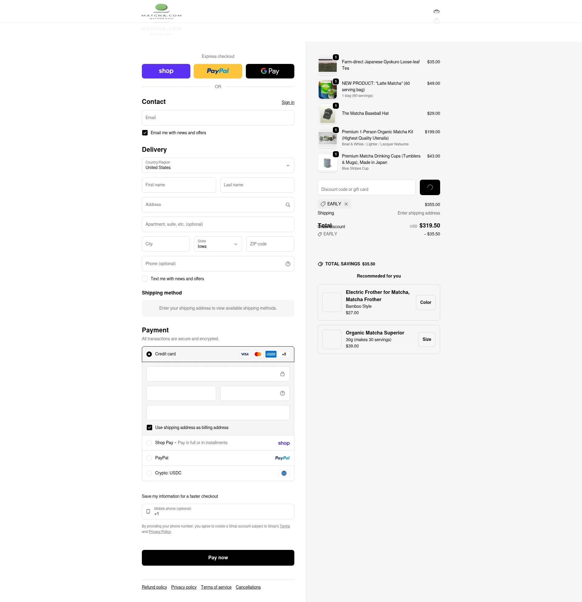 Matcha checkout page showing Matcha discount code box | Screenshot taken by SimplyCodes community member on Feb 6, 2026
