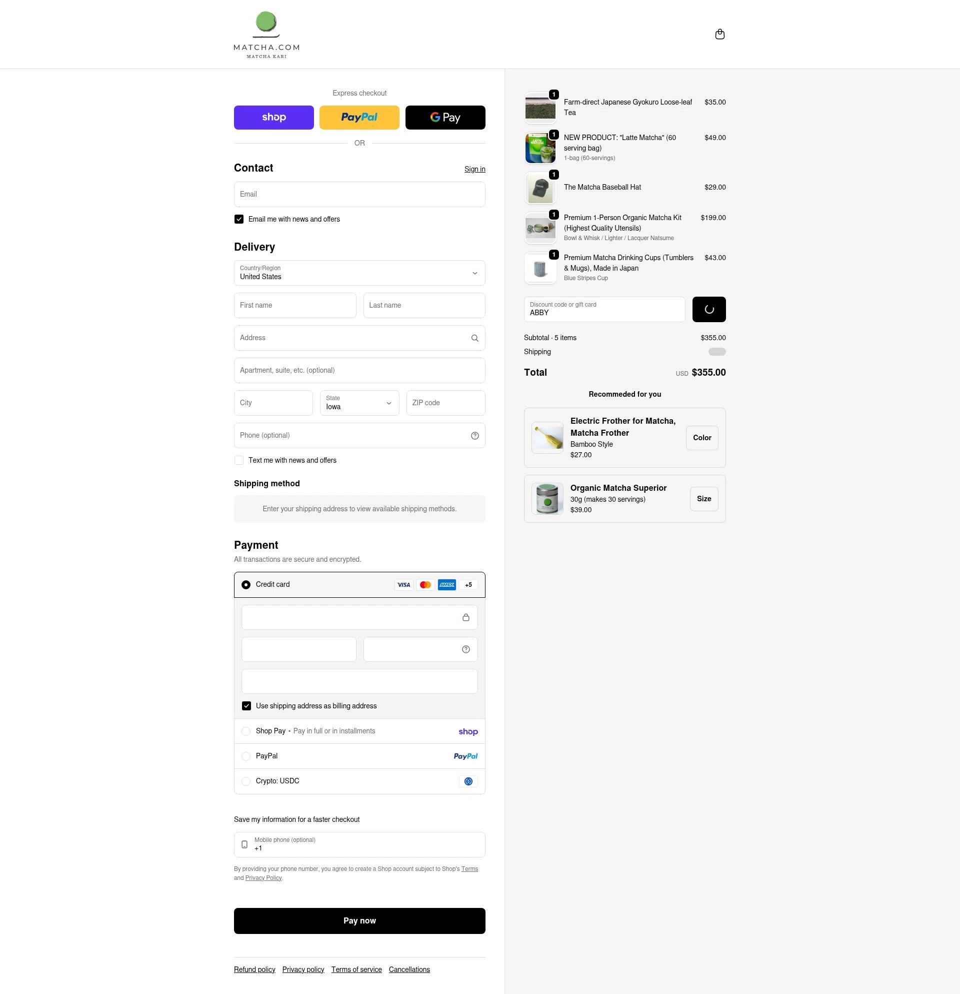 Matcha checkout page showing Matcha discount code box | Screenshot taken by SimplyCodes community member on Feb 6, 2026