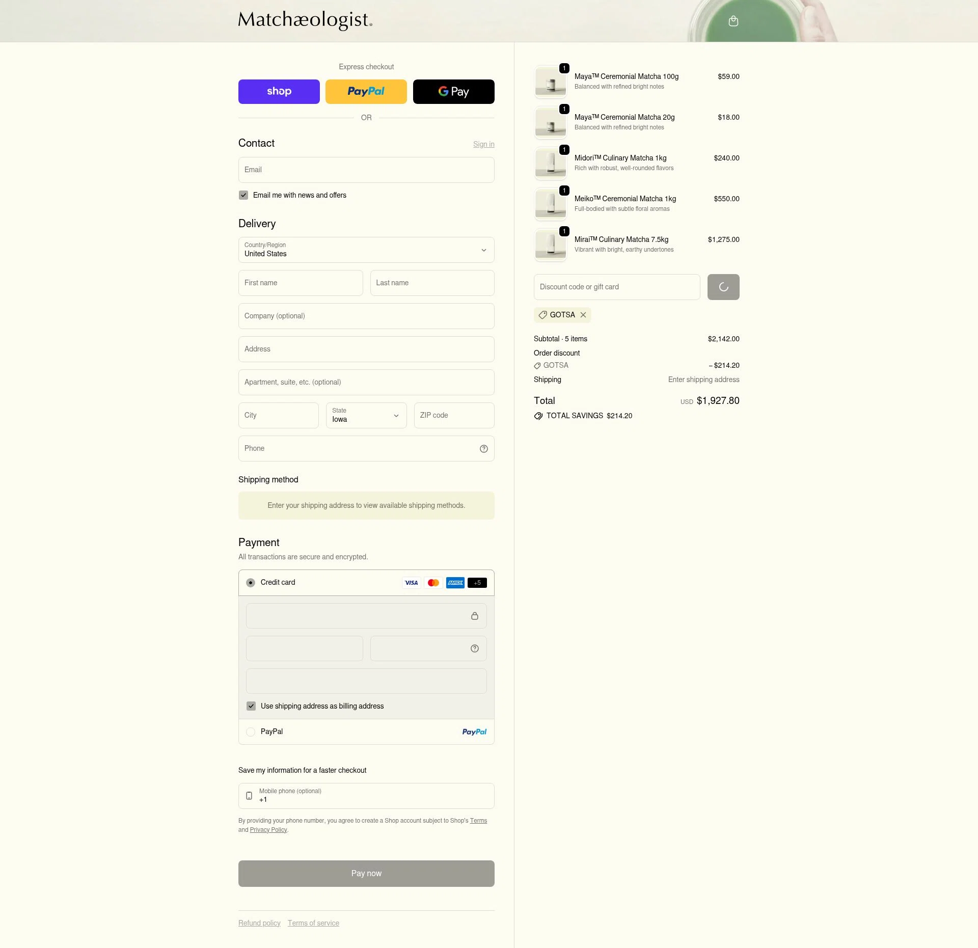 Matchaeologist checkout page showing Matchaeologist discount code box | Screenshot taken by SimplyCodes community member on Jan 31, 2026