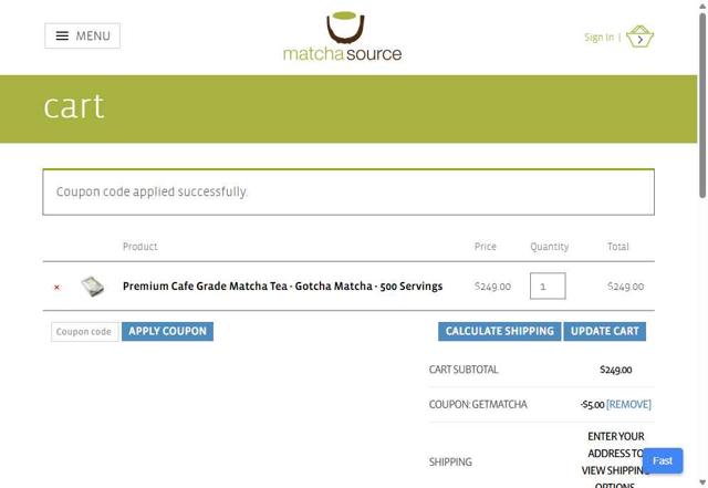 Matcha Source checkout page showing Matcha Source coupon code box | Screenshot taken by SimplyCodes community member on Jul 18, 2025