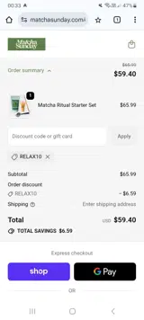 RELAX10 coupon verification screenshot