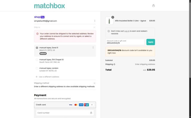Matchbox checkout page showing Matchbox promo code box | Screenshot taken by SimplyCodes community member on Jul 6, 2025