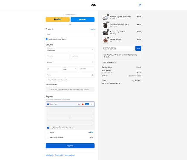 Matein checkout page showing Matein discount code box | Screenshot taken by SimplyCodes community member on Sep 9, 2025