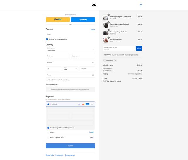 Matein checkout page showing Matein discount code box | Screenshot taken by SimplyCodes community member on Sep 9, 2025