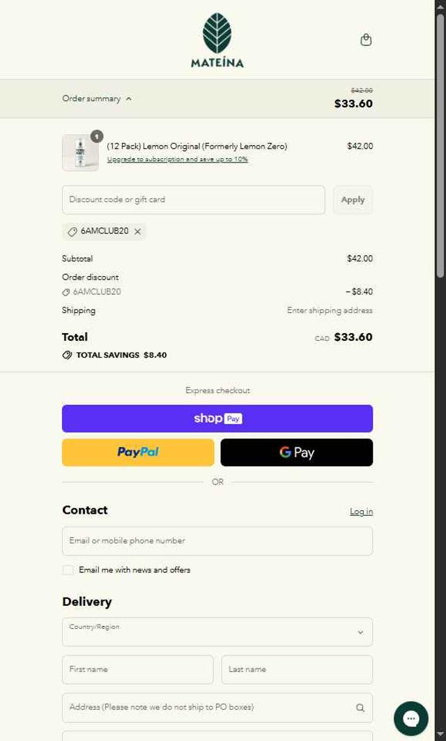 Mateina checkout page showing Mateina promo code box | Screenshot taken by SimplyCodes community member on Jul 12, 2025