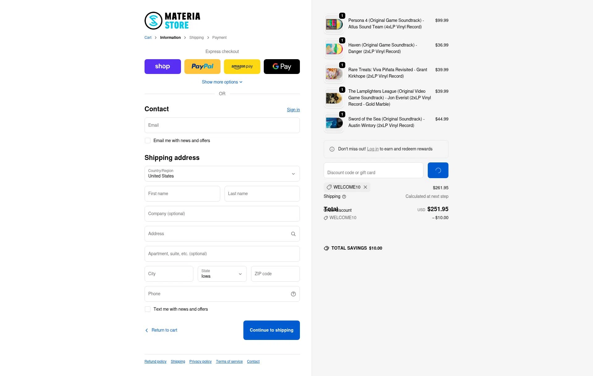Materia Store checkout page showing Materia Store discount code box | Screenshot taken by SimplyCodes community member on Feb 6, 2026