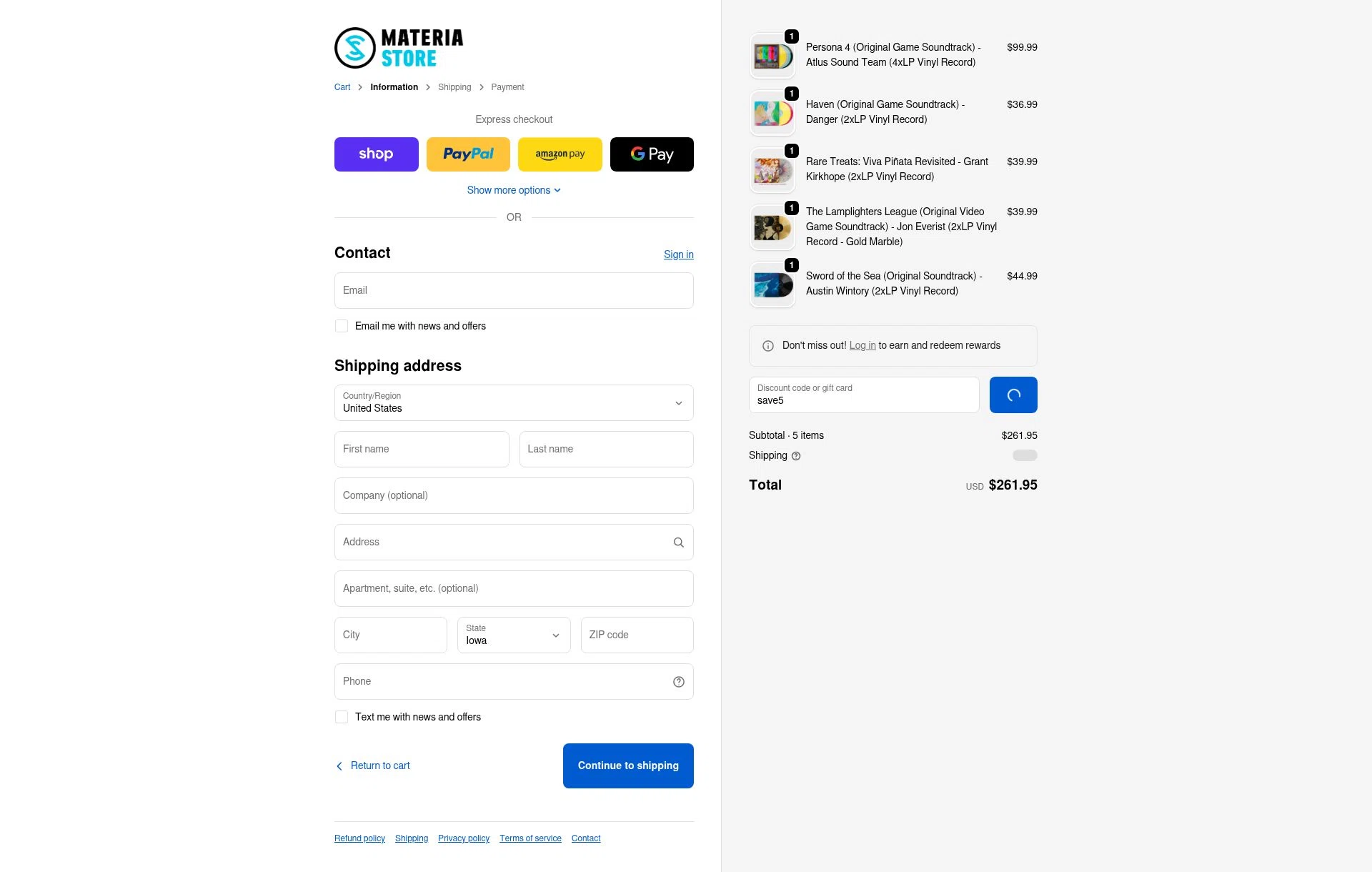 Materia Store checkout page showing Materia Store discount code box | Screenshot taken by SimplyCodes community member on Jan 28, 2026
