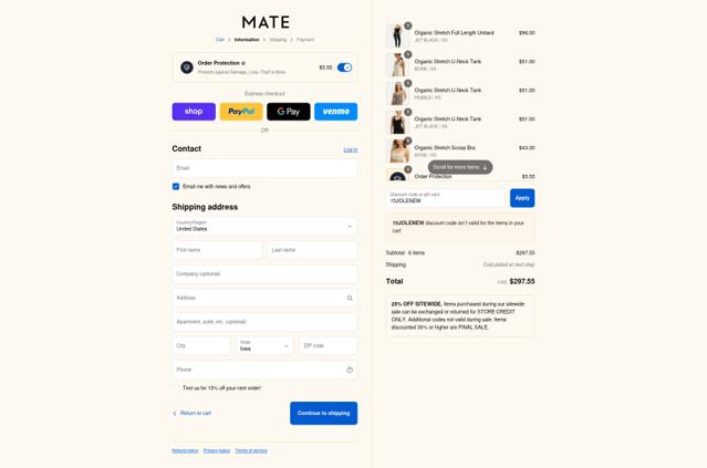 MATE the Label checkout page showing MATE the Label discount code box | Screenshot taken by SimplyCodes community member on Sep 2, 2025