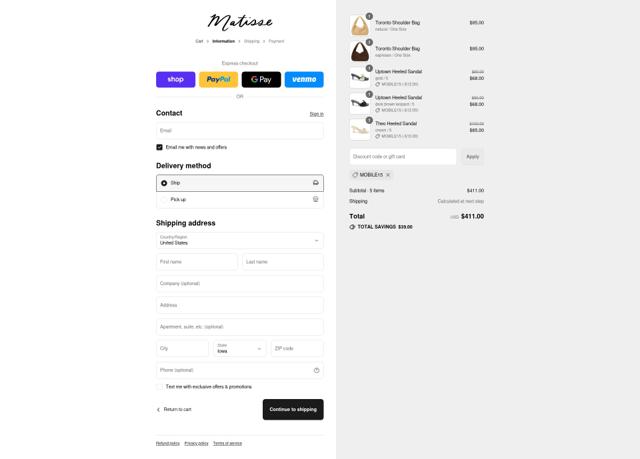 Matisse Footwear checkout page showing Matisse Footwear discount code box | Screenshot taken by SimplyCodes community member on Sep 12, 2025