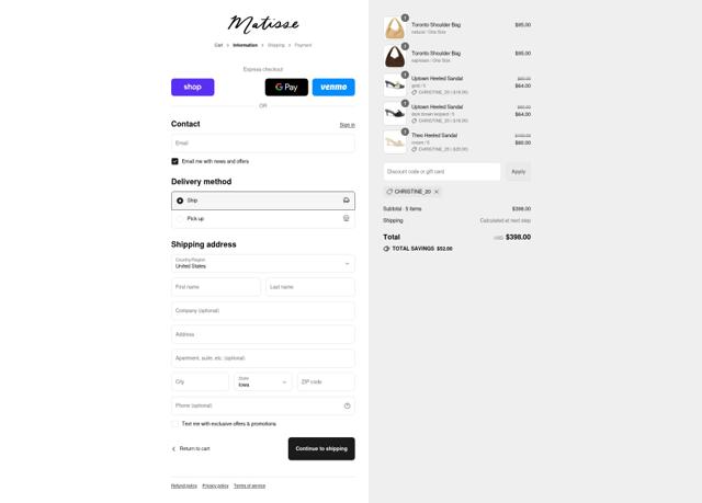Matisse Footwear checkout page showing Matisse Footwear discount code box | Screenshot taken by SimplyCodes community member on Sep 12, 2025