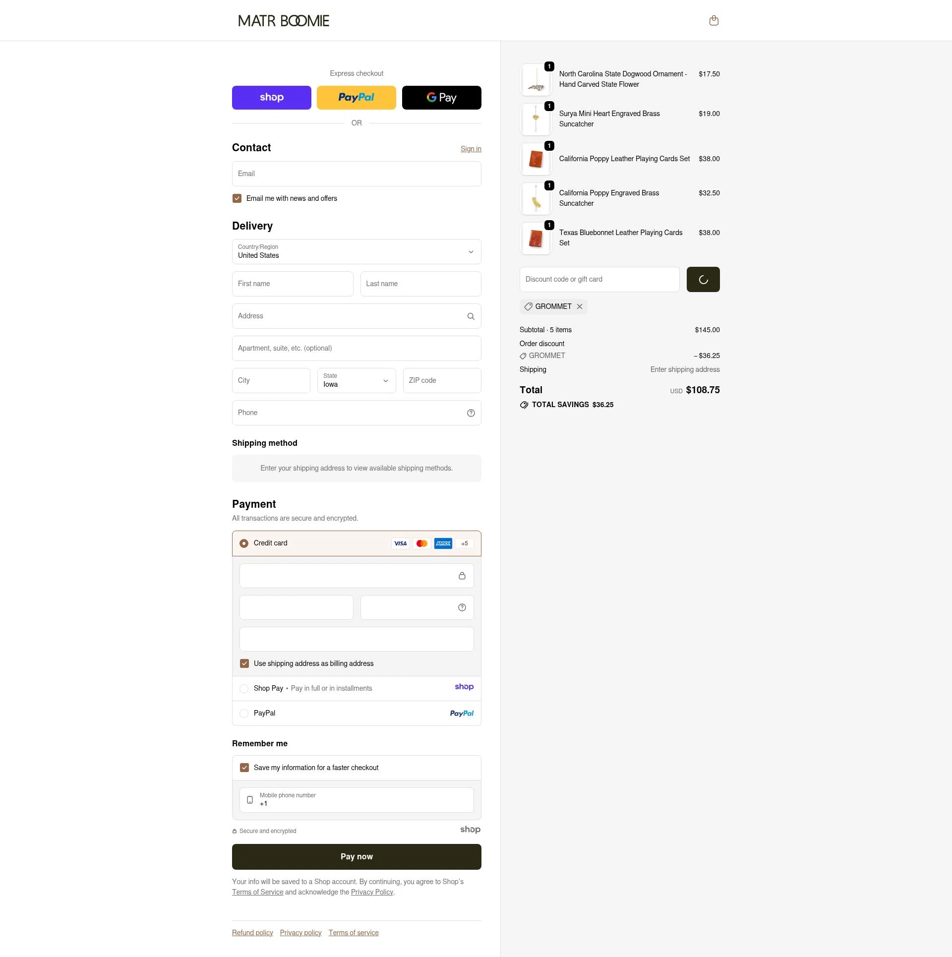 Matrboomie checkout page showing Matrboomie promo code box | Screenshot taken by SimplyCodes community member on Jan 6, 2026