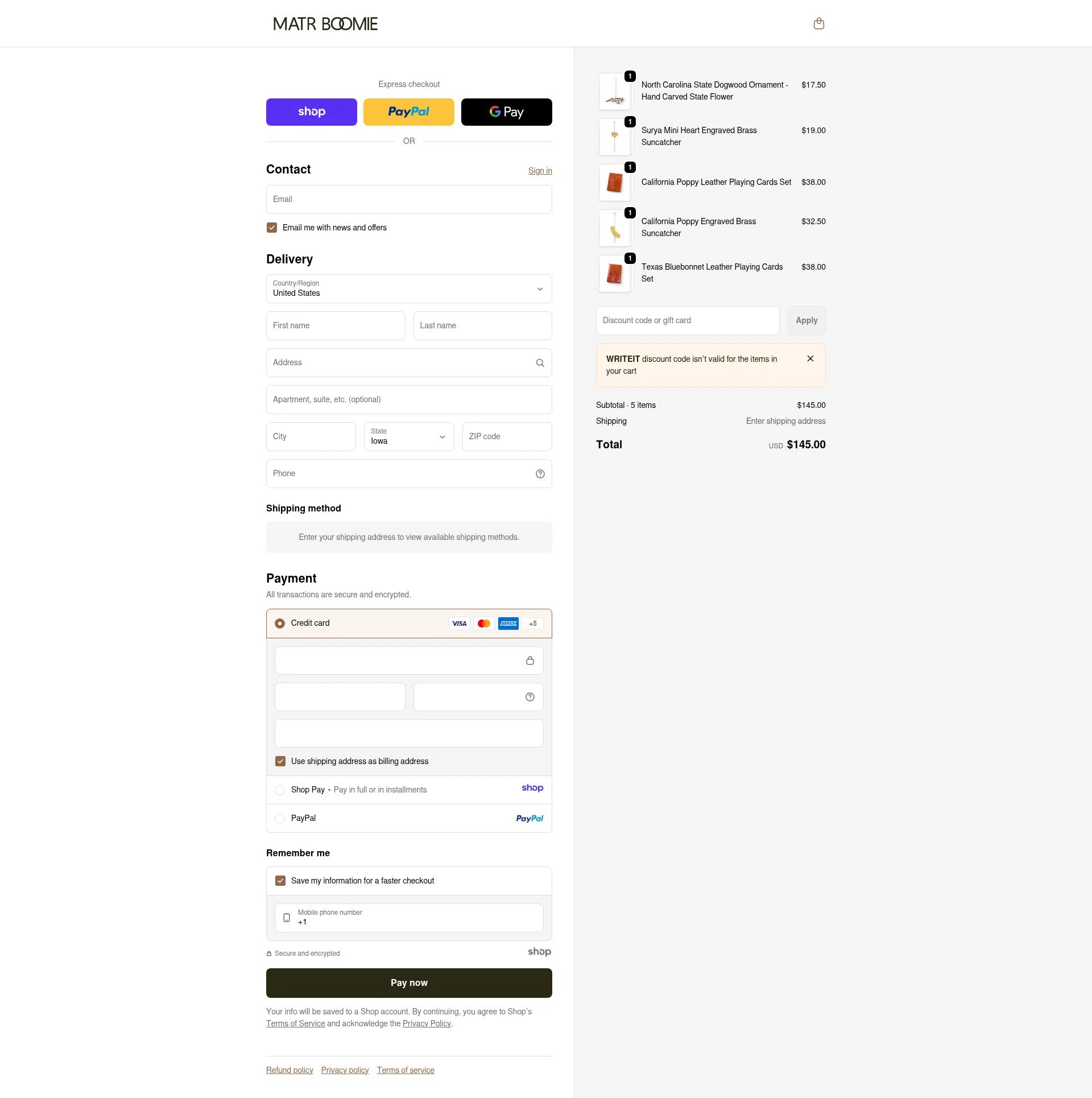 Matrboomie checkout page showing Matrboomie promo code box | Screenshot taken by SimplyCodes community member on Jan 6, 2026