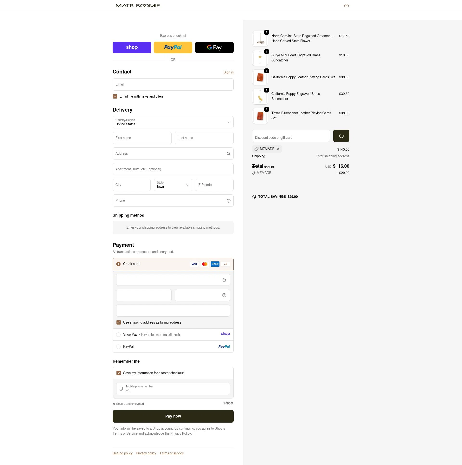 Matrboomie checkout page showing Matrboomie promo code box | Screenshot taken by SimplyCodes community member on Jan 6, 2026