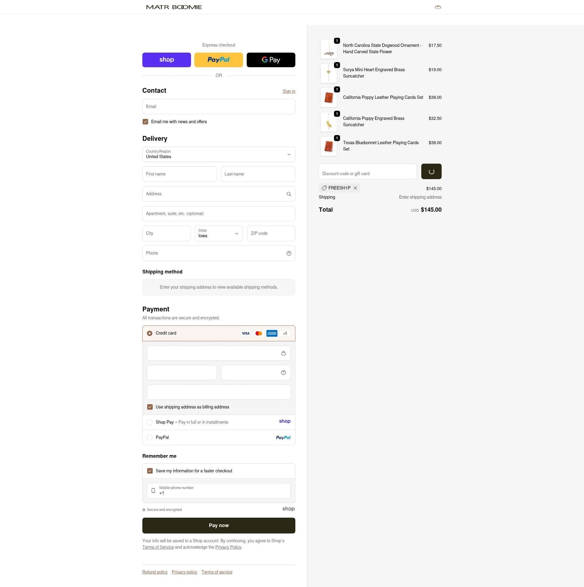 Matrboomie checkout page showing Matrboomie promo code box | Screenshot taken by SimplyCodes community member on Jan 6, 2026