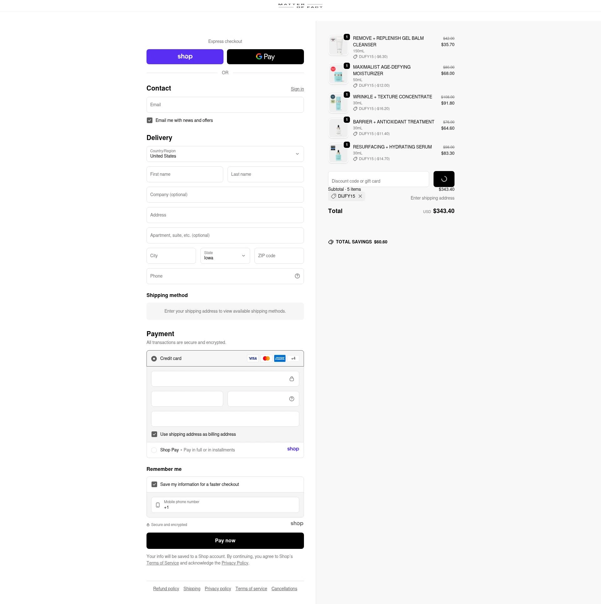 Matter Of Fact checkout page showing Matter Of Fact promo code box | Screenshot taken by SimplyCodes community member on Dec 28, 2025