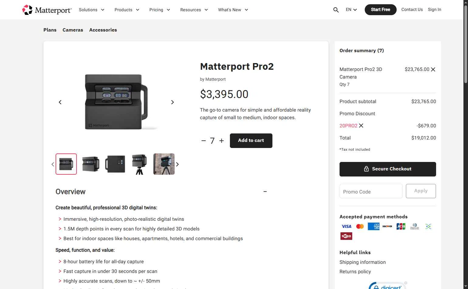 Matterport checkout page showing Matterport promo code box | Screenshot taken by SimplyCodes community member on Sep 13, 2025
