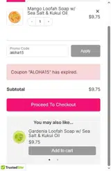 Maui Soap Company coupon verification screenshot