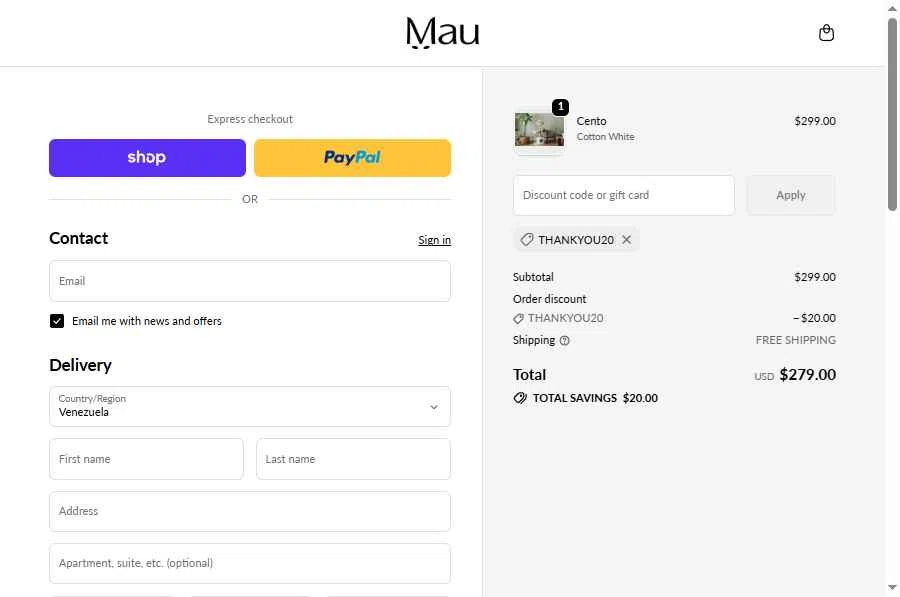 Mau Pets checkout page showing Mau Pets discount code box | Screenshot taken by SimplyCodes community member on Jan 30, 2026