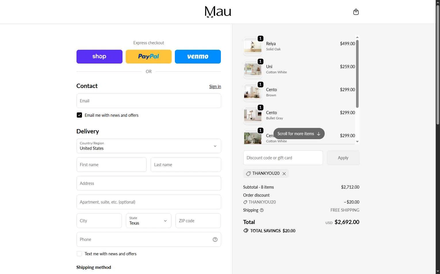 Mau Pets checkout page showing Mau Pets discount code box | Screenshot taken by SimplyCodes community member on Jan 18, 2026