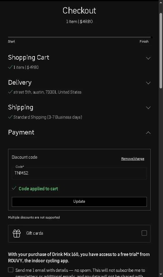 Maurten checkout page showing Maurten discount code box | Screenshot taken by SimplyCodes community member on Dec 29, 2025