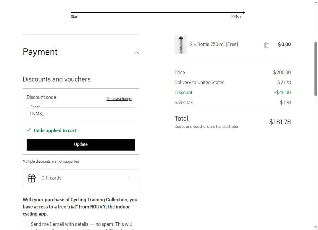 Maurten checkout page showing Maurten discount code box | Screenshot taken by SimplyCodes community member on Dec 12, 2025