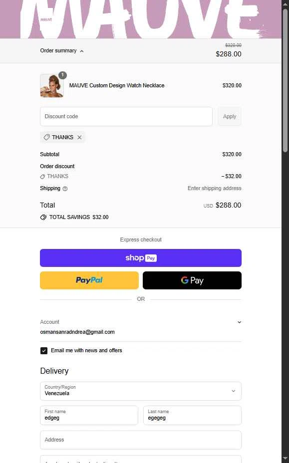 Mauve Shop checkout page showing Mauve Shop promo code box | Screenshot taken by SimplyCodes community member on Jul 16, 2025