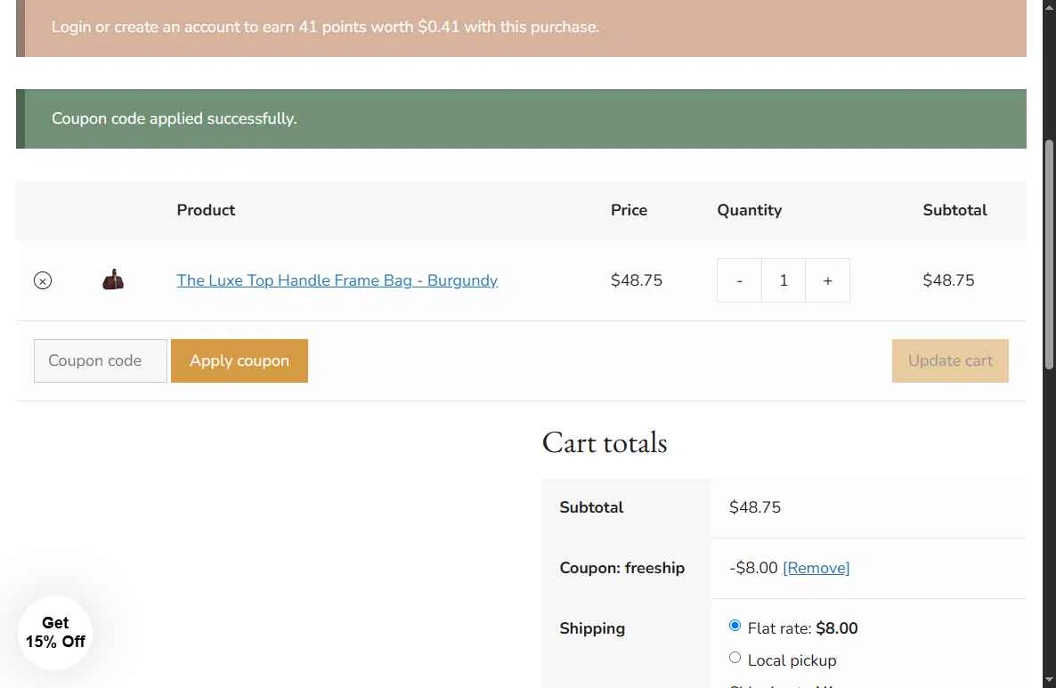Mauve Shoppe checkout page showing Mauve Shoppe promo code box | Screenshot taken by SimplyCodes community member on Oct 22, 2025