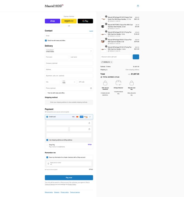 Mauviel checkout page showing Mauviel discount code box | Screenshot taken by SimplyCodes community member on Sep 2, 2025