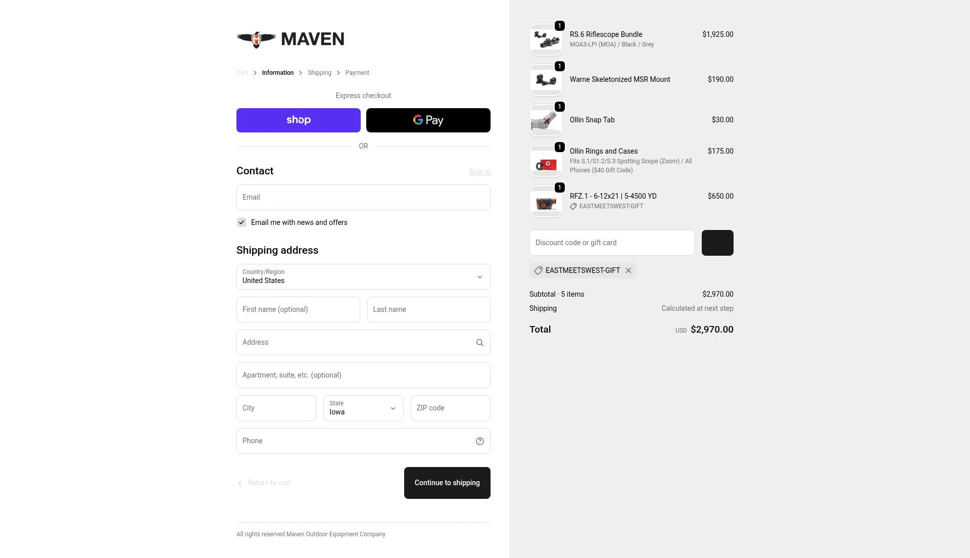 Maven Built checkout page showing Maven Built discount code box | Screenshot taken by SimplyCodes community member on Feb 5, 2026