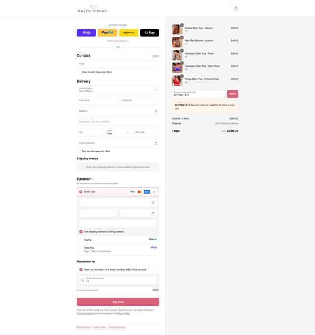 Maven Thread checkout page showing Maven Thread discount code box | Screenshot taken by SimplyCodes community member on Sep 12, 2025