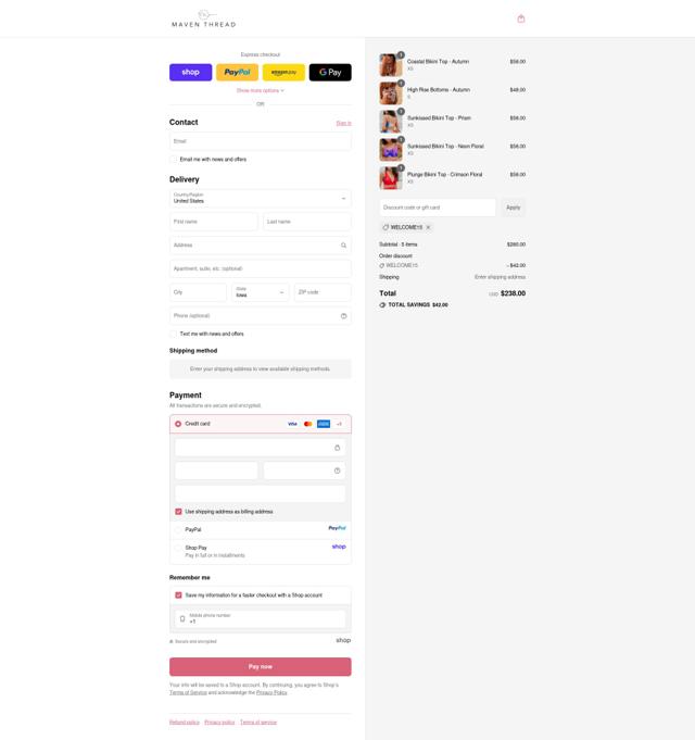 Maven Thread checkout page showing Maven Thread discount code box | Screenshot taken by SimplyCodes community member on Sep 12, 2025