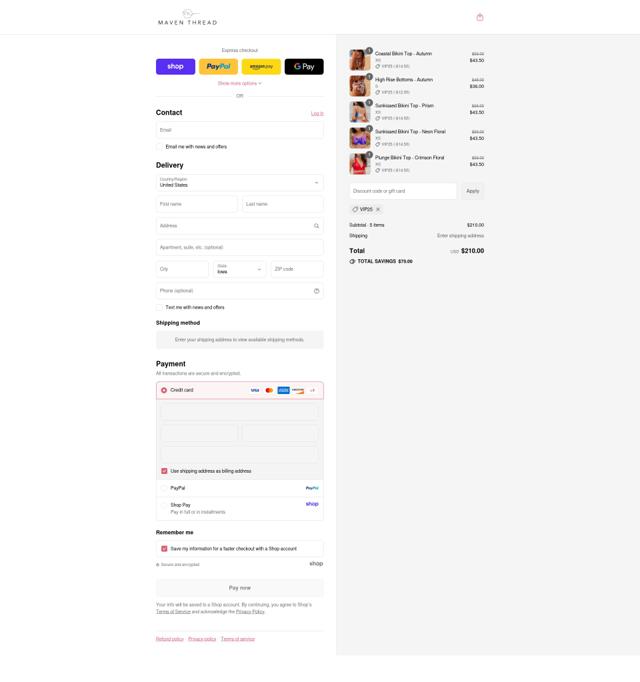 Maven Thread checkout page showing Maven Thread discount code box | Screenshot taken by SimplyCodes community member on Sep 4, 2025