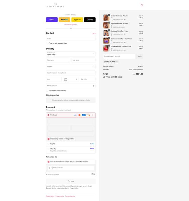 Maven Thread checkout page showing Maven Thread discount code box | Screenshot taken by SimplyCodes community member on Sep 4, 2025