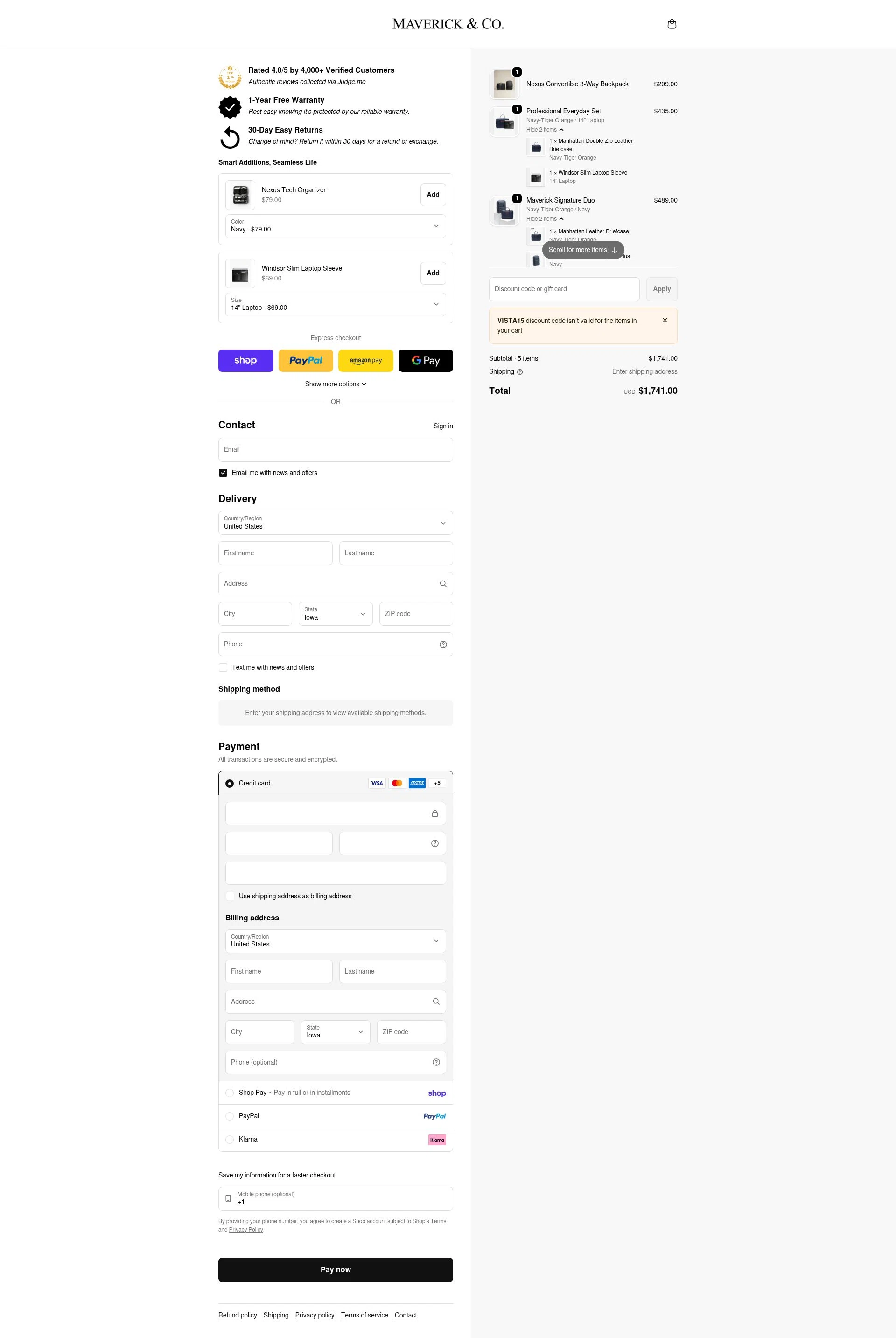 Maverick & Co. checkout page showing Maverick & Co. discount code box | Screenshot taken by SimplyCodes community member on Feb 5, 2026