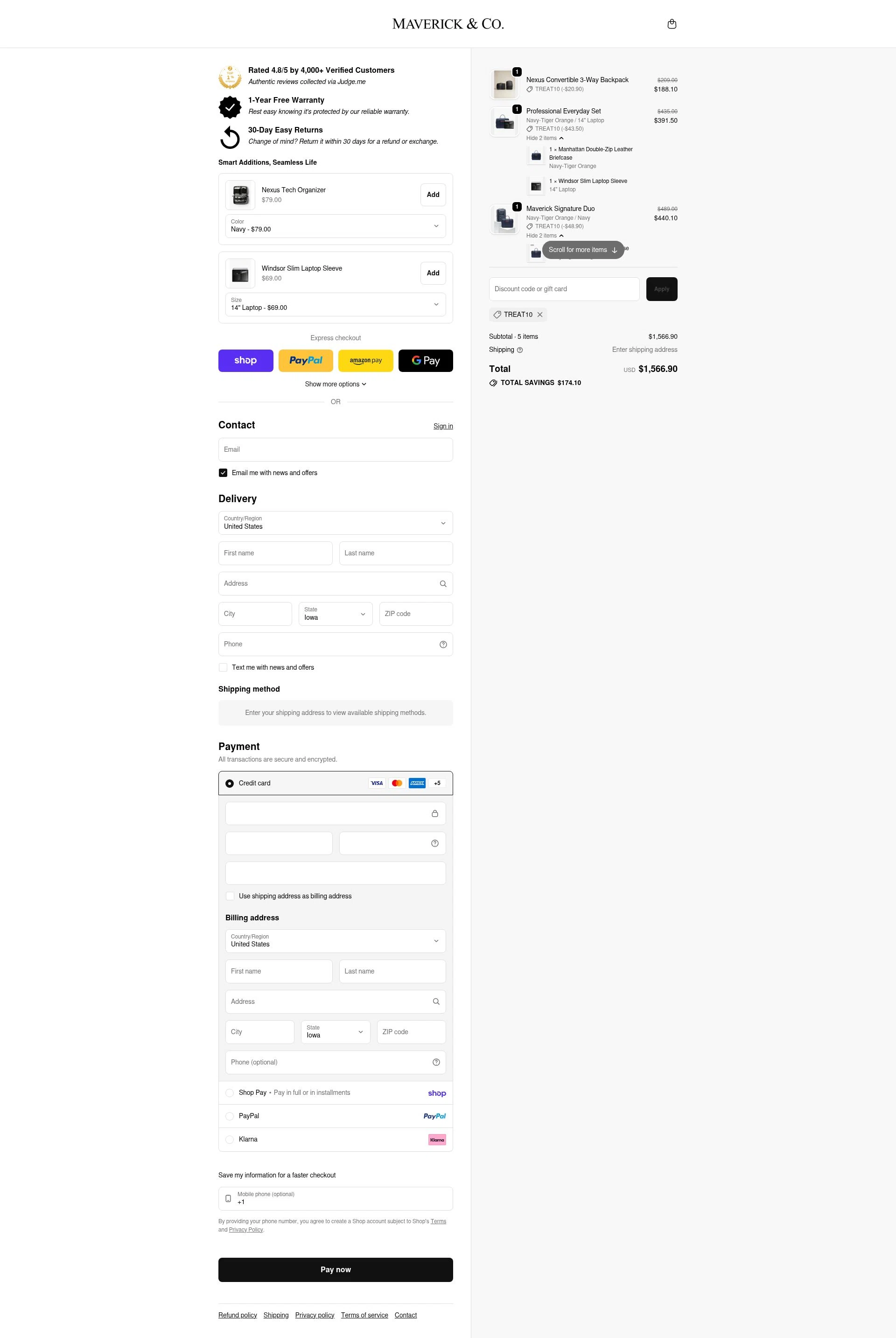 Maverick & Co. checkout page showing Maverick & Co. discount code box | Screenshot taken by SimplyCodes community member on Feb 5, 2026