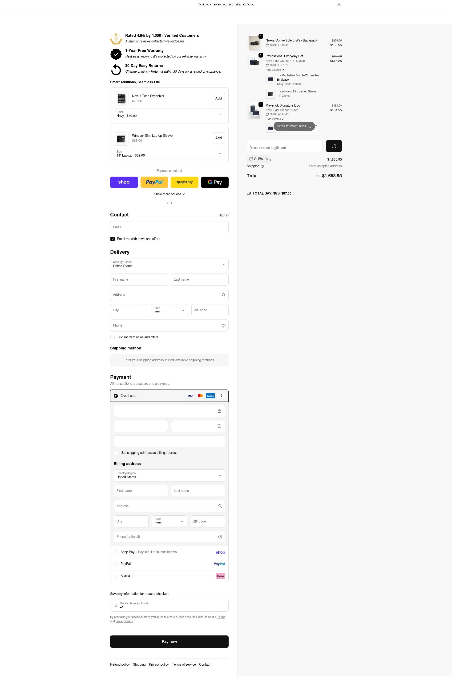 Maverick & Co. checkout page showing Maverick & Co. discount code box | Screenshot taken by SimplyCodes community member on Feb 5, 2026
