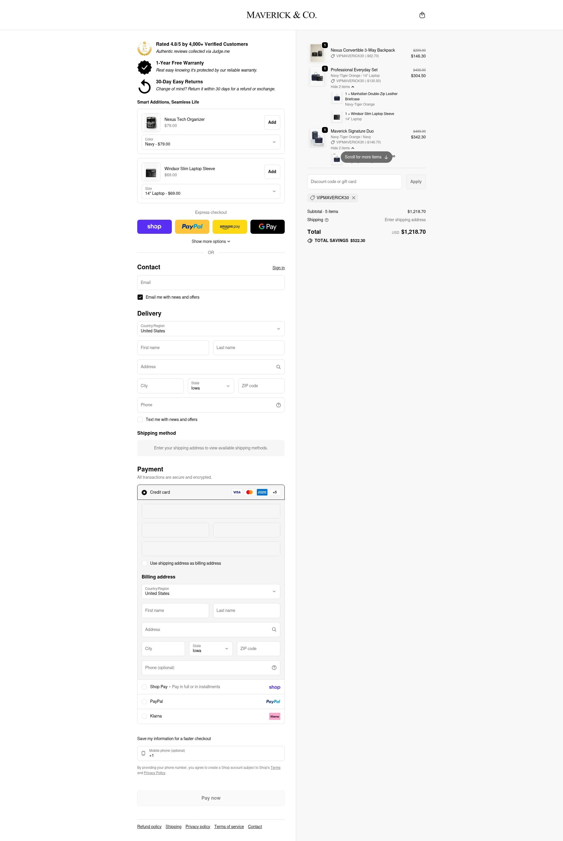Maverick & Co. checkout page showing Maverick & Co. discount code box | Screenshot taken by SimplyCodes community member on Feb 5, 2026