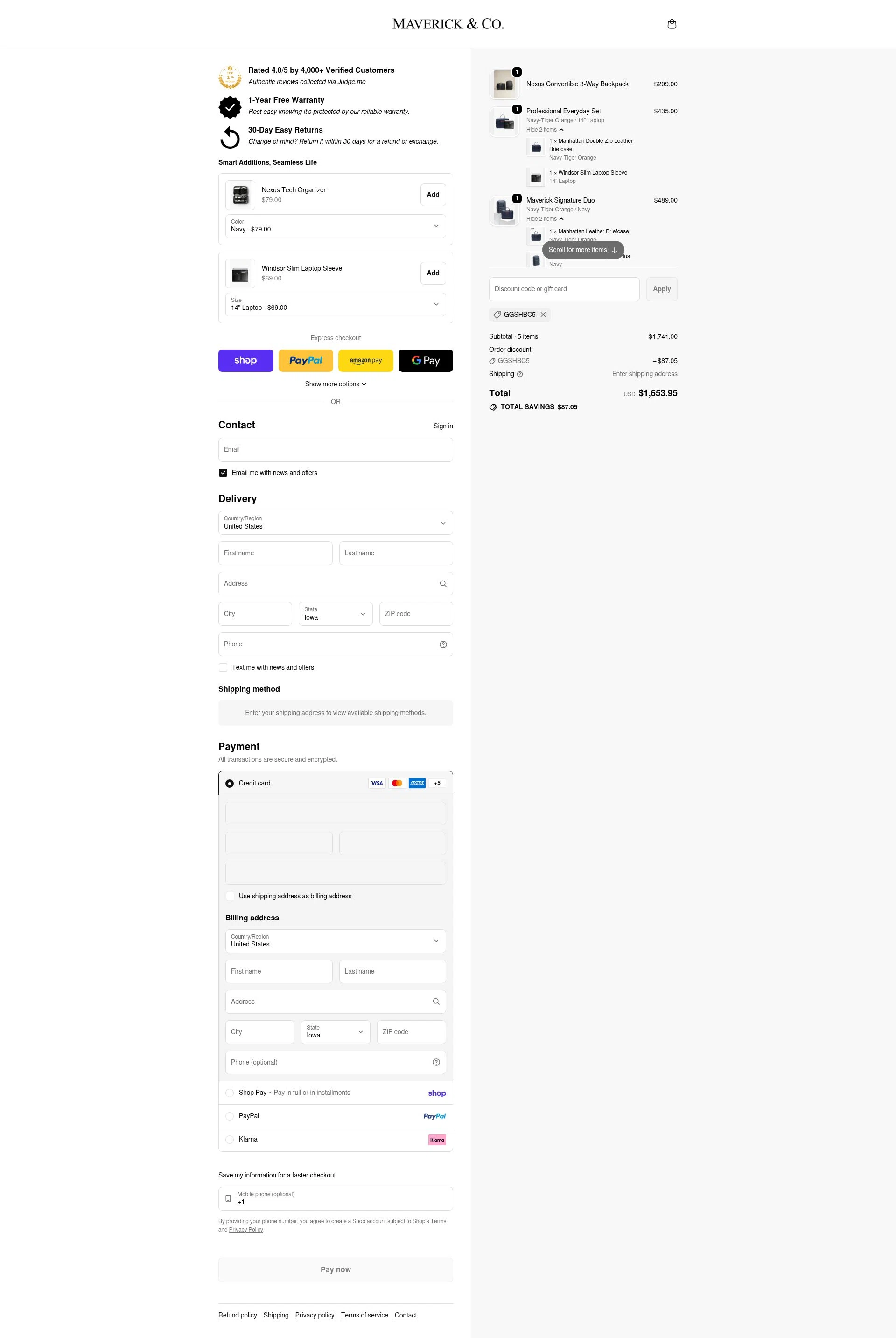 Maverick & Co. checkout page showing Maverick & Co. discount code box | Screenshot taken by SimplyCodes community member on Feb 5, 2026